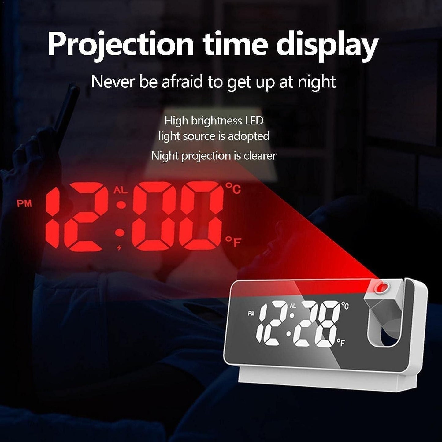 180� Projector Clock for Bedroom Digital Alarm Clock W/ Temperature Display